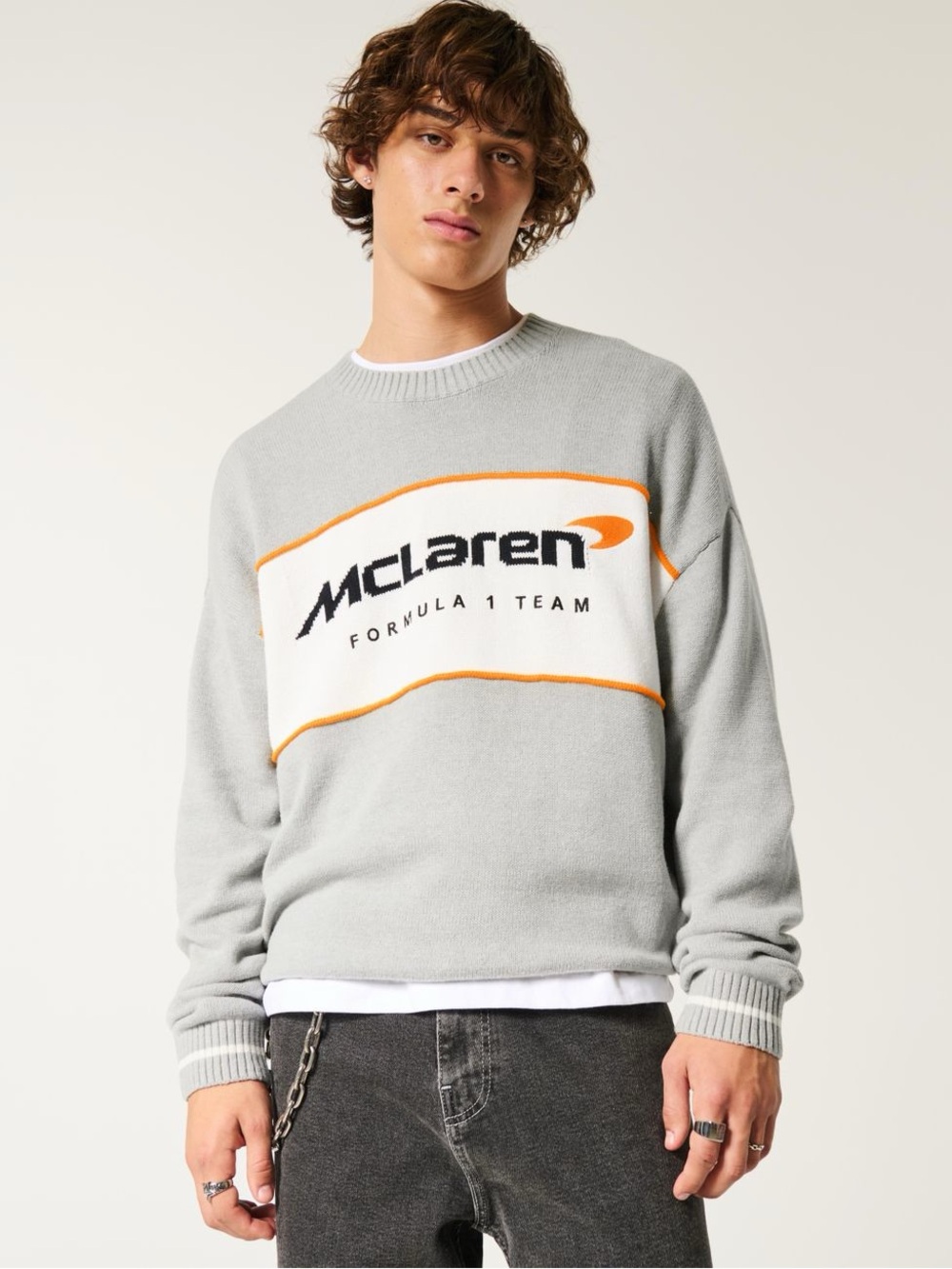 Hollister McLaren Unisex Grey Crewneck Sweater Sz Sm
